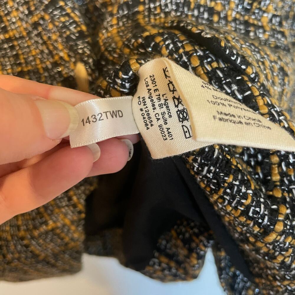 L'Agence Kenzie Blazer Double Breasted Tweed Jacket Coat Gold Buttons Black US 6 - Picture 13 of 16